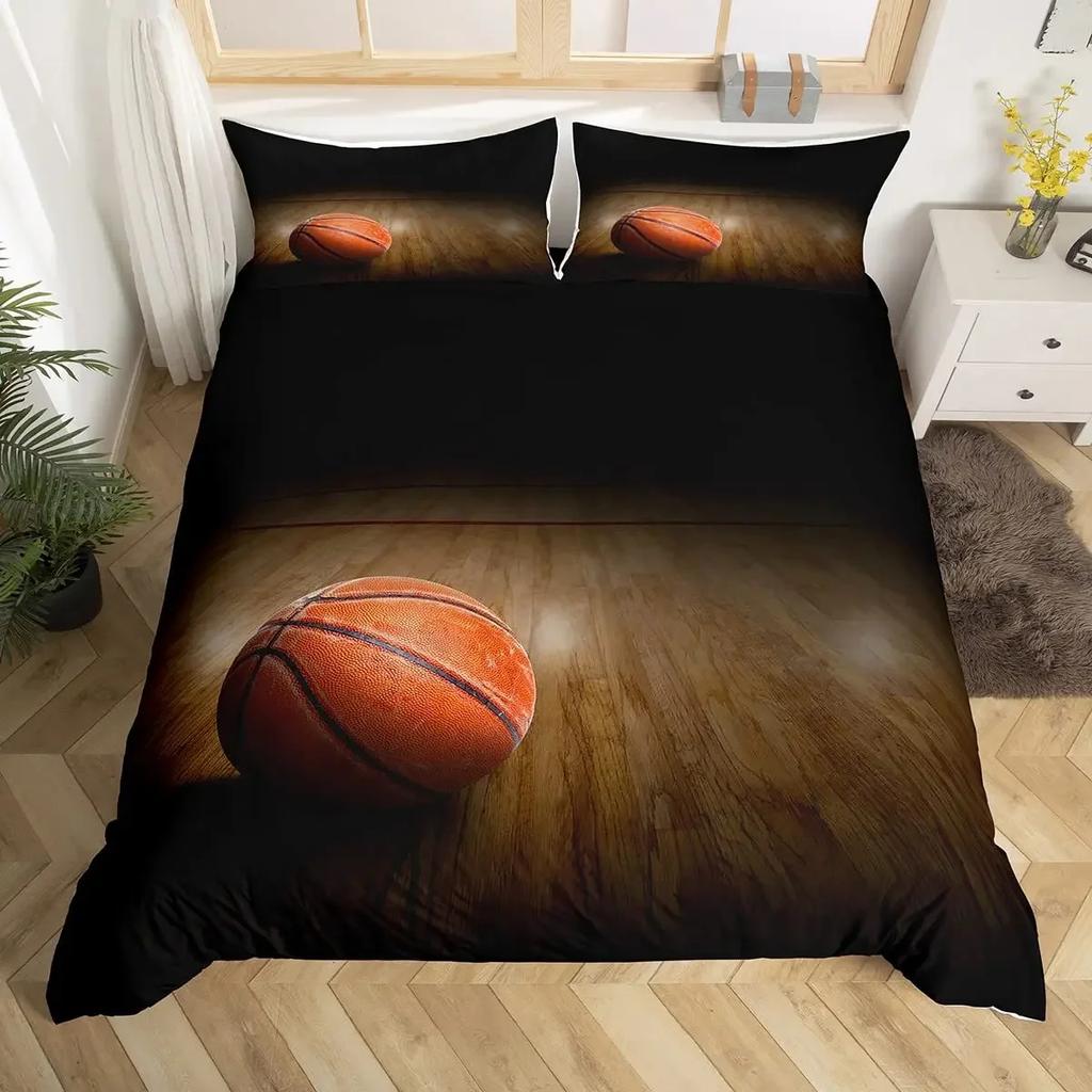 Basketball Bedding Set Kids Basketball Court Comforter Cover Set for Boys Men 3D Ball Pattern Sports Theme Duvet Cover Twin Size