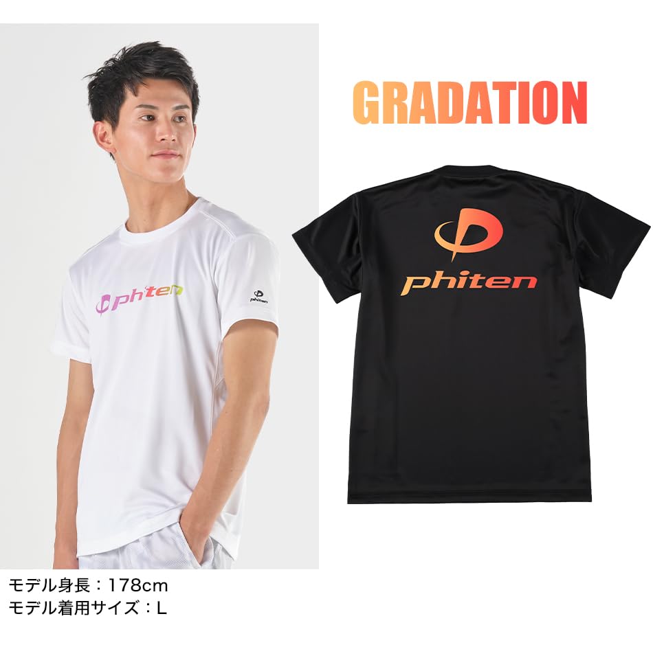 Phiten RAKU T-Shirt, Black/Grunge (White), Size M