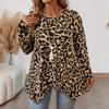 Европейская и американская вязаная рубашка большого размера с леопардовым принтом, длинным рукавом, черного-коричневого цвета, с асимметричным подолом