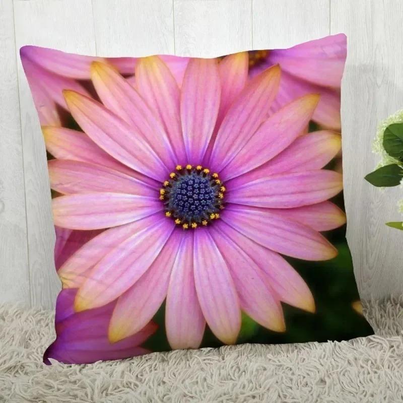 Декоративная наволочка с фиолетовым цветочным узором для дивана в машину, квадратная подушка, наволочка