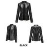 Women's Navy Blue Stand Collar PU Leather Jacket - Lightweight Spring/Autumn Fashion Coat