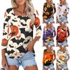 Shirt For Women's Fashion Casual Square Neck 3/4 Sleeve Loose Halloween Printed T-Shirt Ladies Top