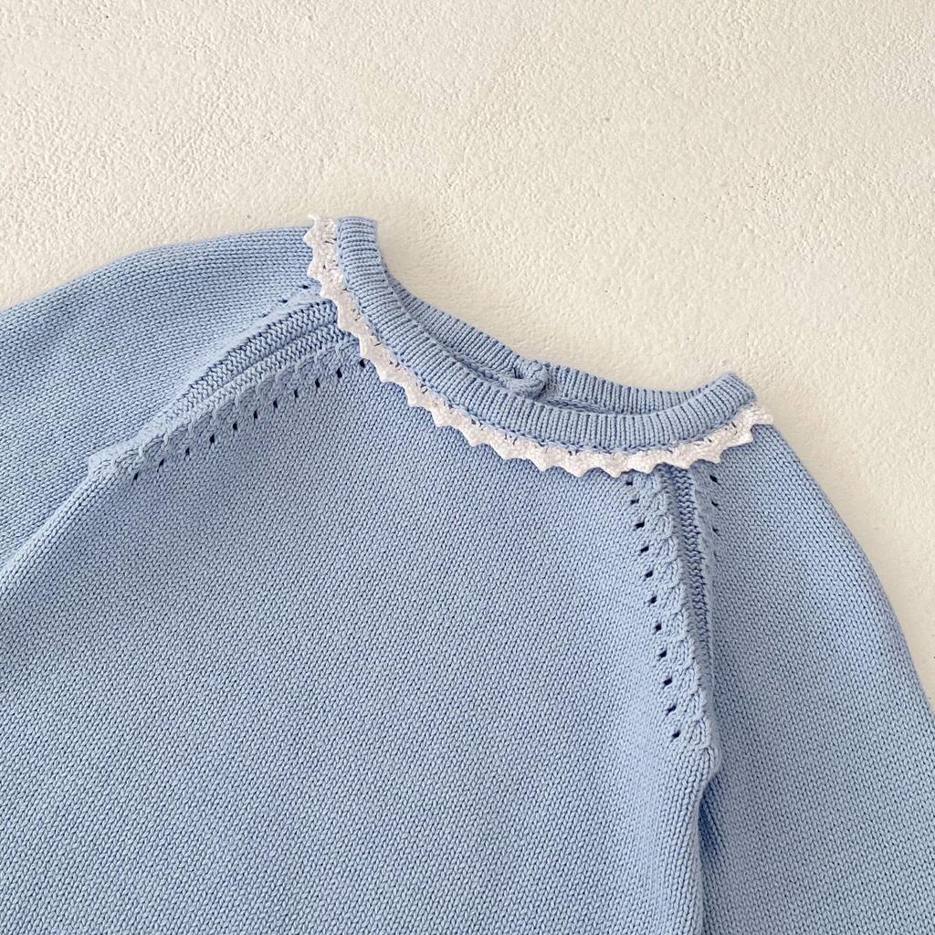 Хлопковый вязаный ромпер-боди с длинным рукавом и кружевным воротником для младенца девочки, осень 2025