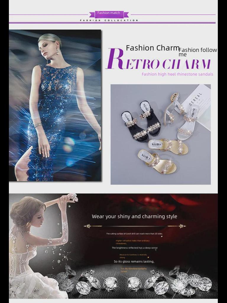 Женские летние босоножки на среднем каблуке со стразами — корейский стиль, большой размер 41, идеально подходят для студенток и мам из-за рубежа