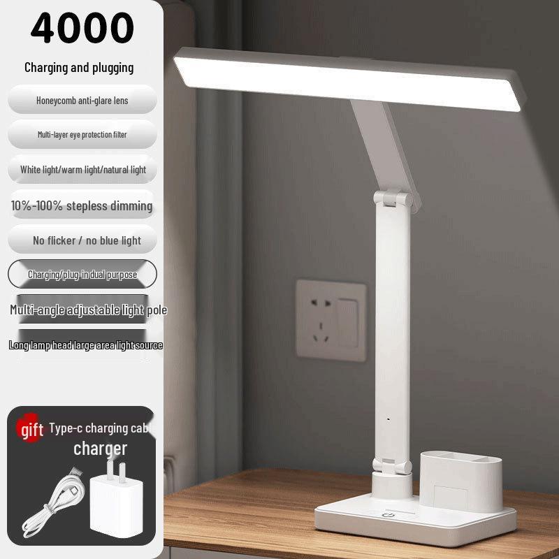 Rechargeable Eye-Protection Desk Lamp with Clock for Children and College Students