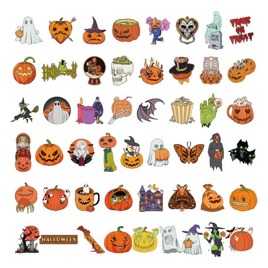 Outdoor Halloween Sticker 50 Pcs Stickers, Gothic Style Waterproof Spooky Pumpkin Bat Ghost Witch Holiday Gifts for Kids Teens Adults