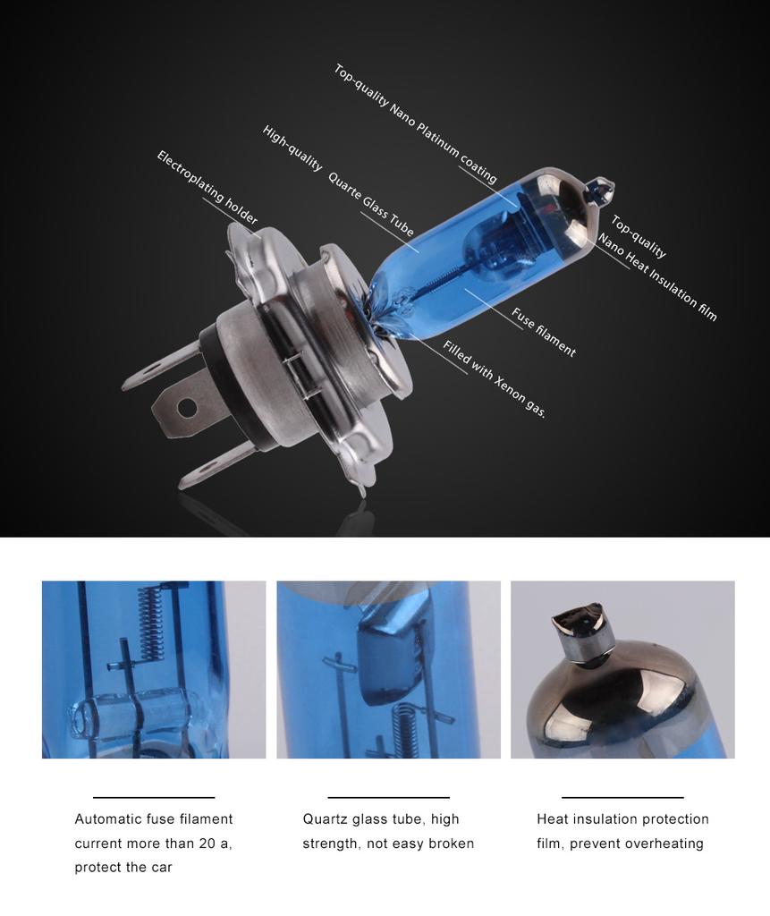 2pcs H1 H3 H4 H7 55W 100W Halogen Car Headlight Bulbs Super Bright Auto Lamp 12V Headlamp 5000K White