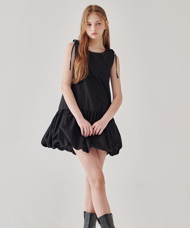 Ronron Shoulder String Pumpkin Mini Dress Black