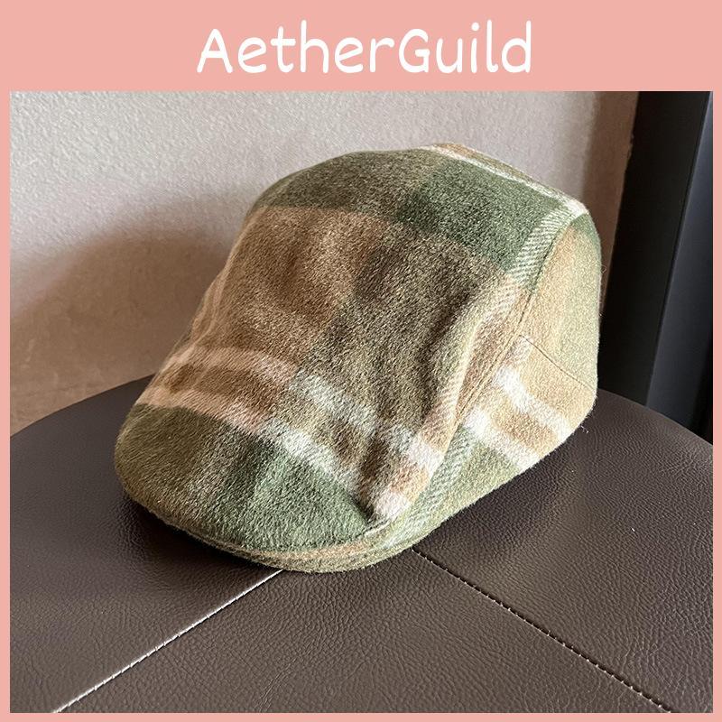 Ретро клетчатая плюшевая кепка-ньюсбой из смесовой ткани с регулируемой посадкой для любителей осенней моды