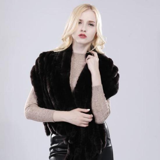 Зимний женский шарф-шаль ручной вязки из натурального меха кролика рекс, натуральный мягкий шарф из меха кролика рекс, женский длинный шарф из натурального меха, пончо