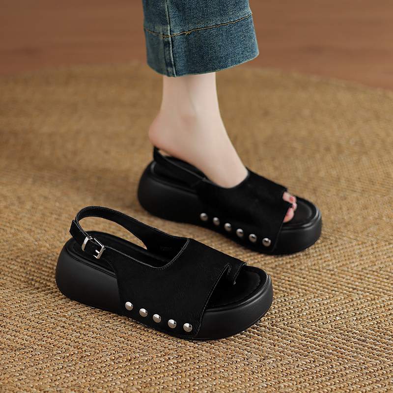 Krazing Pot Конский волос натуральный мех летний размер 42 европейский дизайн толстая подошва плоская платформа женские суперзвезда открытый носок сандалии