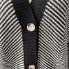 Autumn and winter casual contrasting diagonal stripe single breasted V-neck long sleeved sweater cardigan jacket for women 3602 KTB