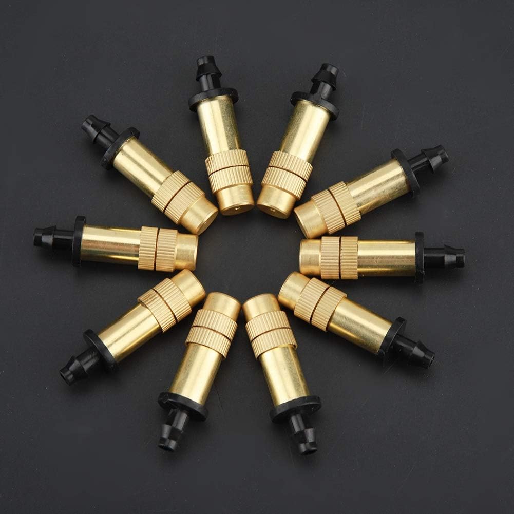 Copper Water Misting Nozzle, Adjustable High-Pressure Spray, Micro Sprayer, 10 Pack Durable Copper Build with Universal 4/7mm Hose Connection