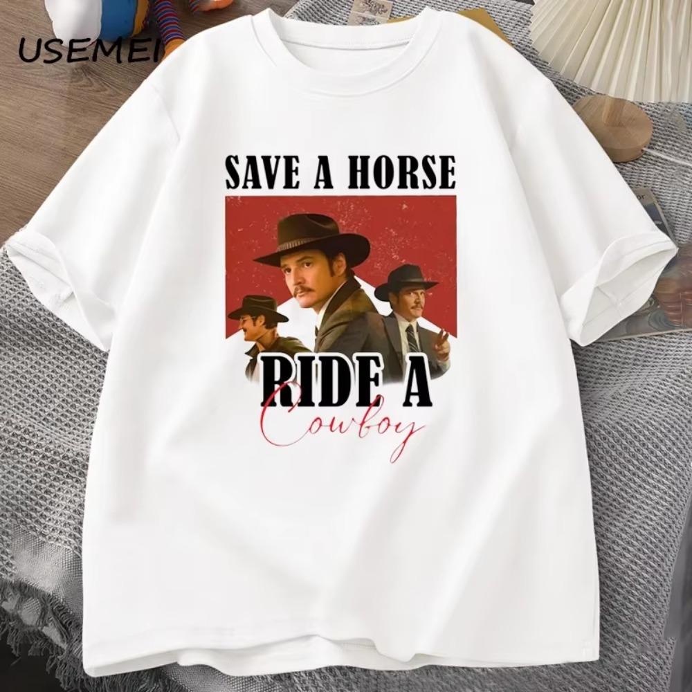 Футболка Педро Паскаля Футболка с графикой ковбоя Футболки Save A Horse Ride A Cowboy Футболки Пабло Эскобара The Last of Us Мандалорец Летние футболки