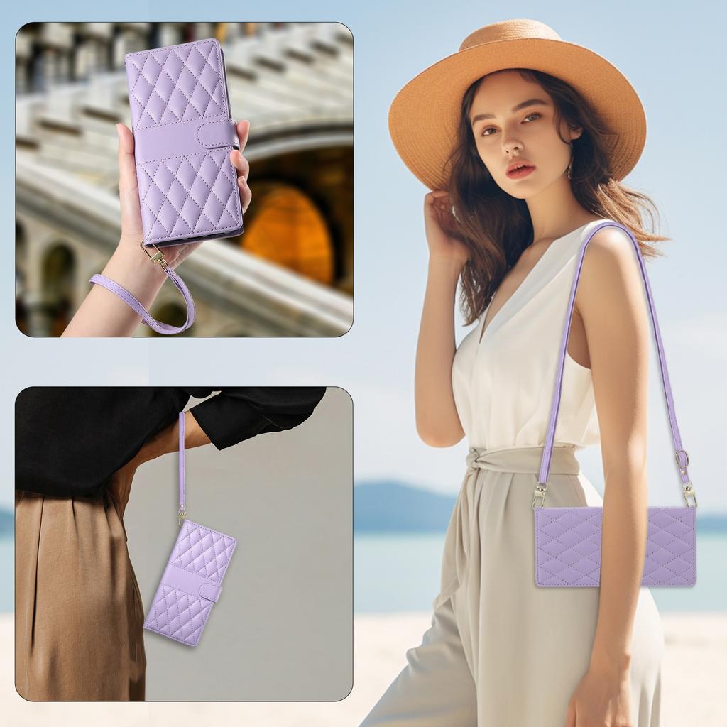 For Samsung Galaxy A05 4G Case Rhombus Stitching Wallet Stand Leather Phone Cover with Long/Short Strap