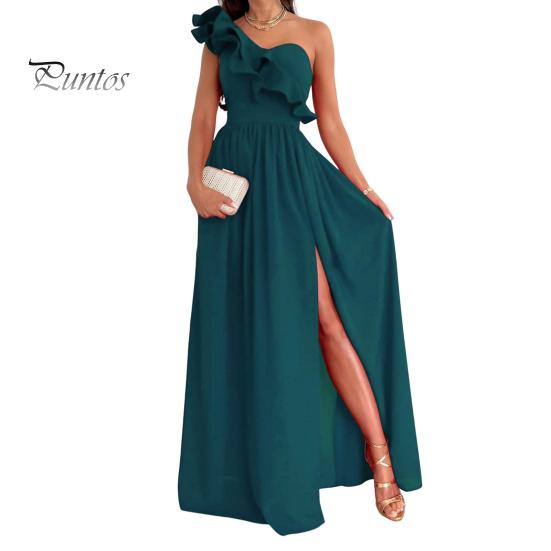 Женское вечернее платье на одно плечо с рюшами и плиссировкой с высокой талией, однотонное трапециевидное платье без рукавов с большим подолом для выпускного вечера, коктейльное платье макси, бальное платье