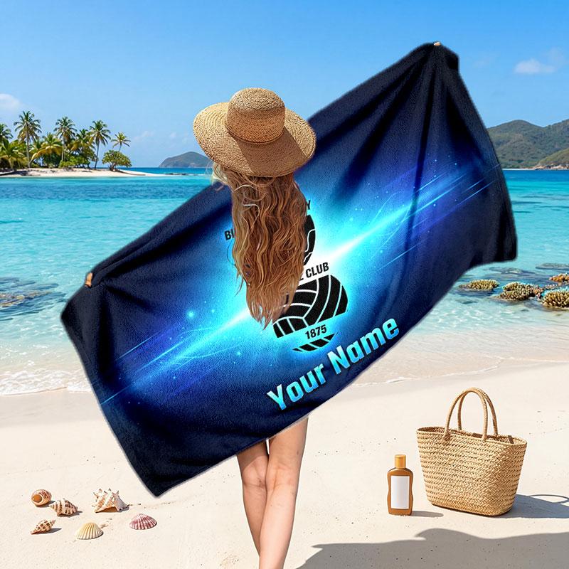 BIRMINGHAM CITY Custom Beach Towel, Personalized Name Text Print, Football Logo Soft Quick‑Dry Towel Holiday Gift