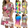 Женские летние и весенние европейские и американские карманные платья с принтом