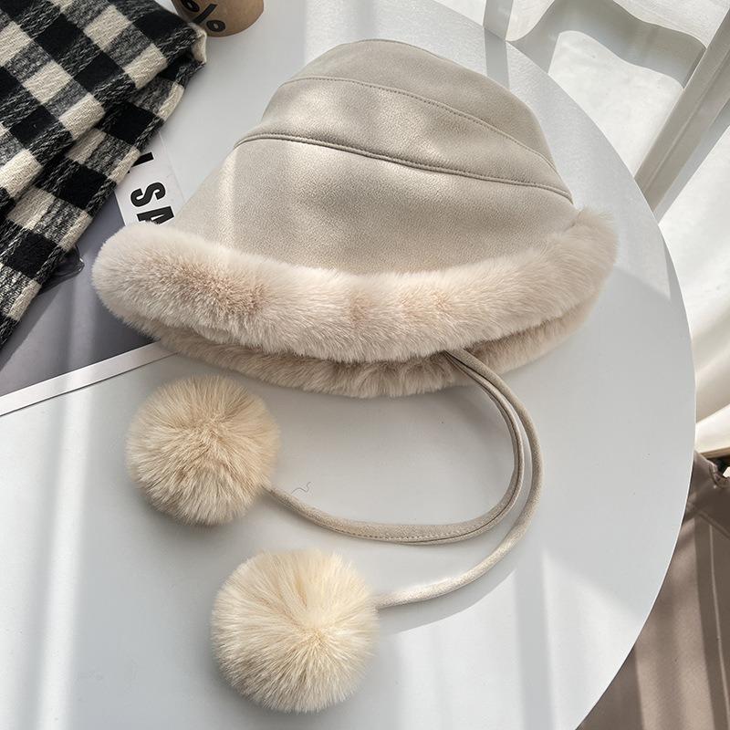 Winter Plush Bucket Hat Thickened Warm Ear Cap Children Windproof Big Head Circumference Winter Suede