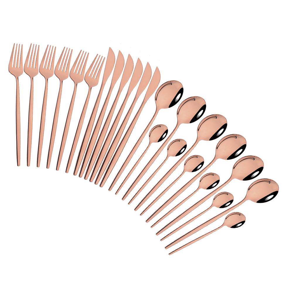 Pink Gold Cutlery Set Stainless Steel Dinnerware Set 24Pcs Knives Forks Coffee Spoons Flatware Set Kitchen Dinner Tableware Set