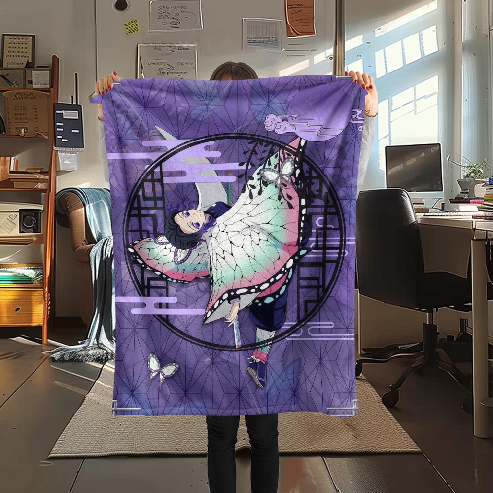 1PC Demon Slayer Art Patterned Flannel Blanket Suitable For All Seasons For Home Decor Warmth And Comfort Gifts Holiday Present