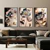 Modern Pink Beige Flowers with Gold Leaves Wall Art Canvas Painting Print Picture Living Room Luxurious Home Decor