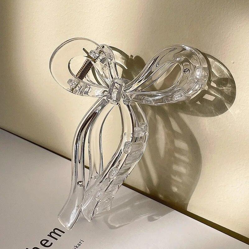 AWAYTR бант с хвостиком, большой коготь, аксессуары для волос в форме краба для женщин, однотонные акриловые заколки с бантом, заколки для волос, заколки для девочек