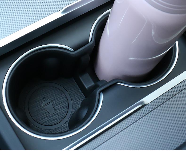 Tesla Model Y/3 Refreshed Center Console Cup Holder Silicone Cover & Coaster Accessory.