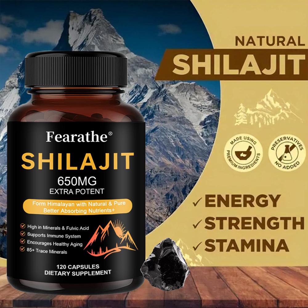 Shilajit 650mg is sourced from the Himalayas, naturally pure, 120 capsules.