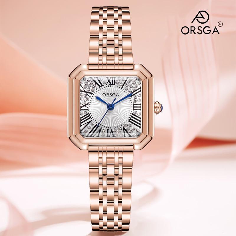 Elegant Womens Square Dress Watch Sparkling Zircon Diamond Dial Roman Numerals Quartz Wristwatch