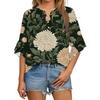 Summer Women's Tops V Neck Three Quarter Sleeve Shirt Vintage Floral Print Tops Casual Shirts