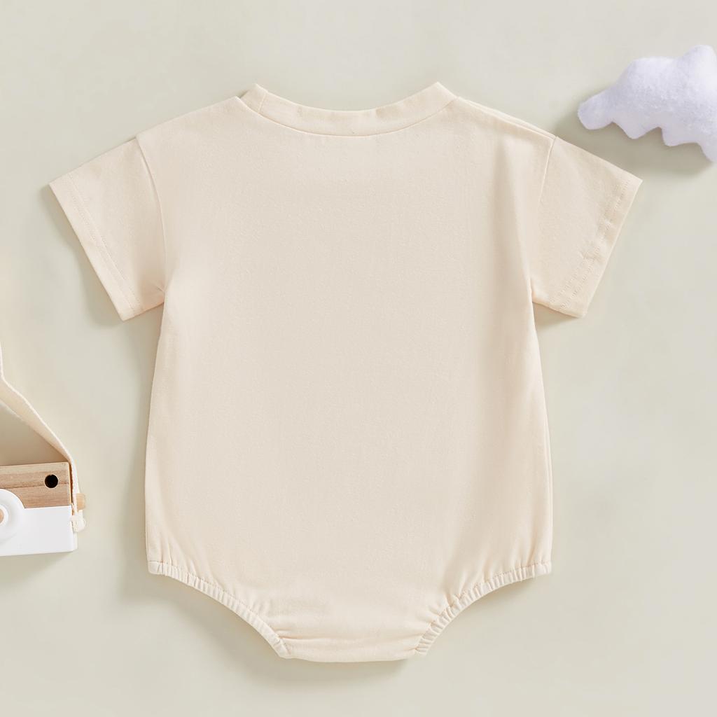 Baby Boy Summer Casual Jumpsuit Short Sleeve Round Neck Letter Dragon Print Loose Fit Romper