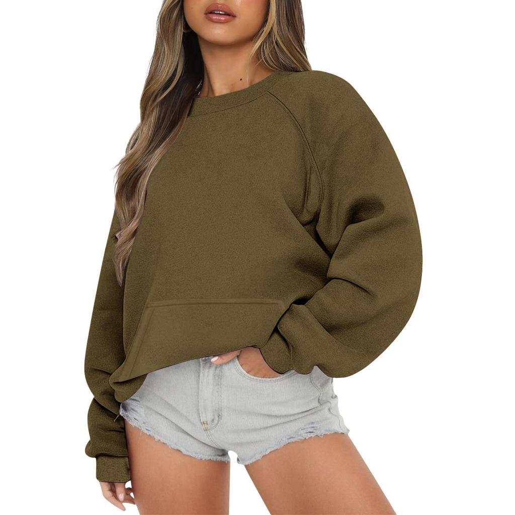 Women Autumn Winter Tops Women's Long Sleeve Sweatshirt Casual Crewneck Loose Fit Pollover Fleece Tops