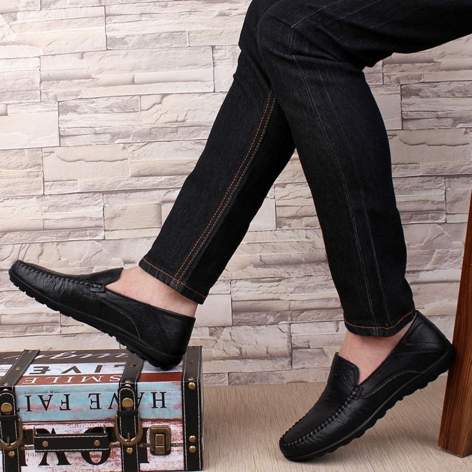 Мужская кожаная обувь, из натуральной кожи, летняя дышащая подкладка из мягкой кожи, деловая повседневная кожаная обувь, туфли-бобы, мужская обувь