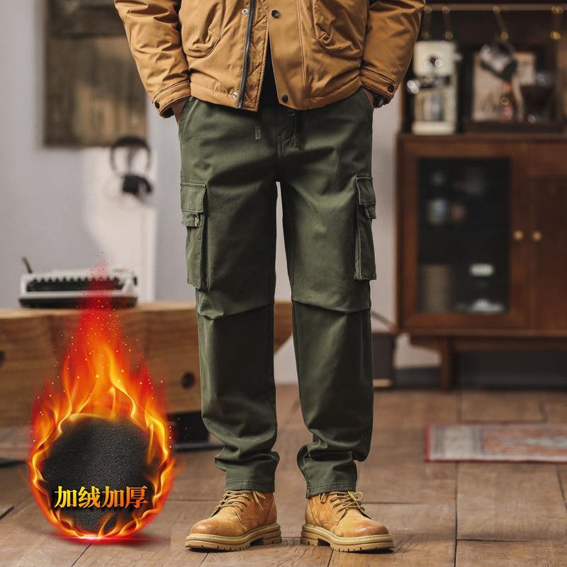 Осень и зима новые мужские комбинезоны теплые холодостойкие прямые брюки универсальные повседневные уличные бархатные брюки