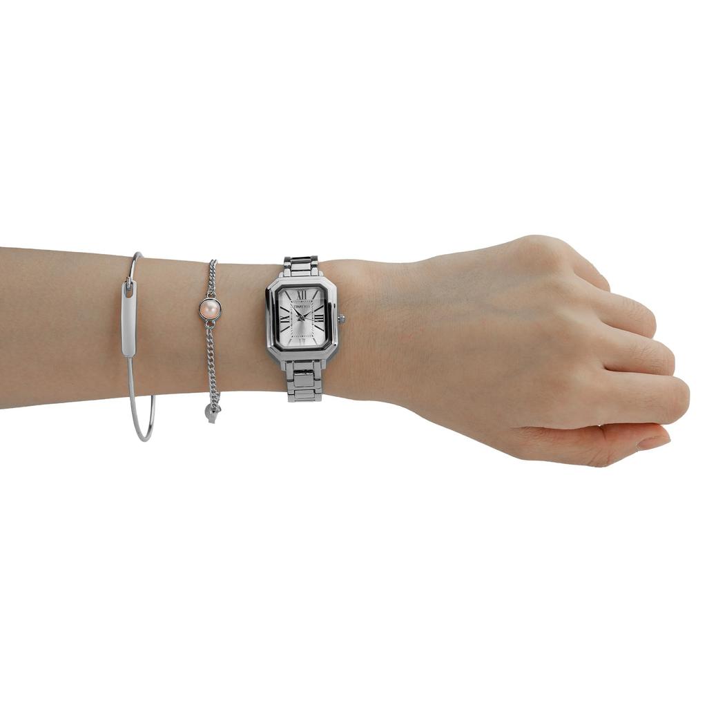 Подарочный набор Подарок Дамский браслет и серьги Подарочная упаковка [TIME100] Часы, (Серебряный)