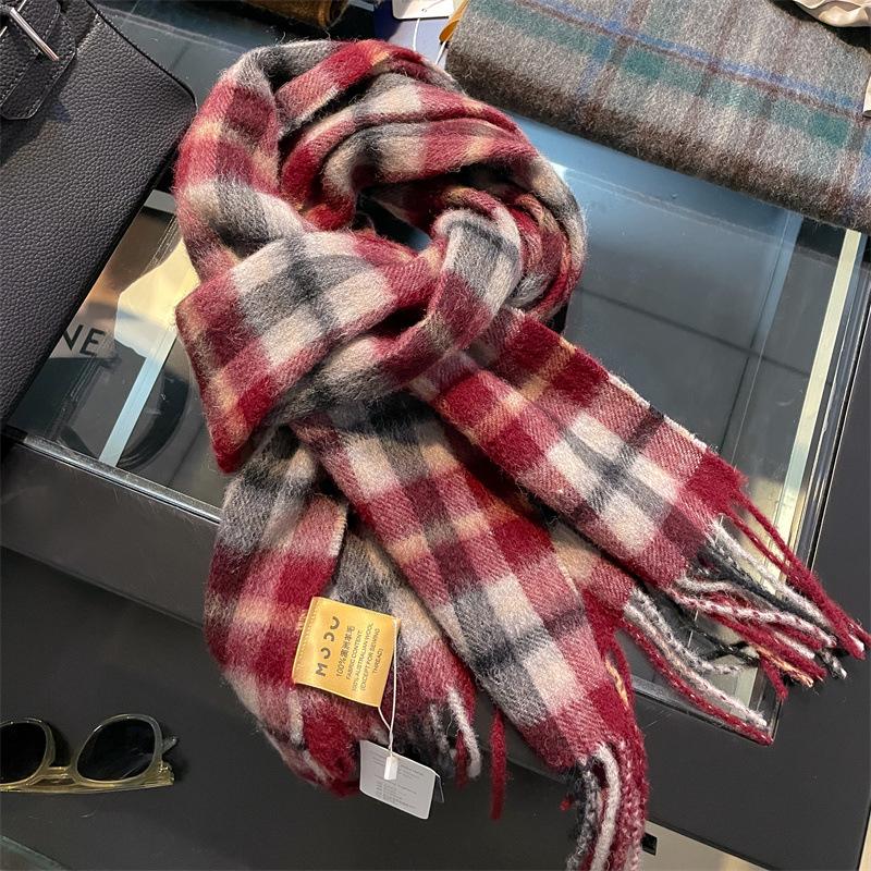 100% Wool Australian Pure Wool Plaid Scarf Winter Versatile Warm Couple Scarf