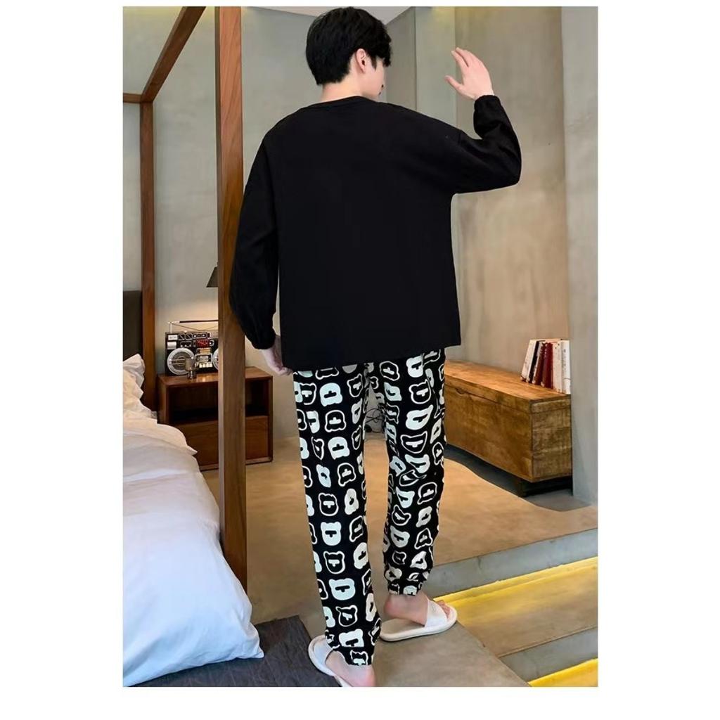 Pajamas Spring and Autumn Men's New Long Sleeve Outable Home Clothes Simple and Casual Large Set