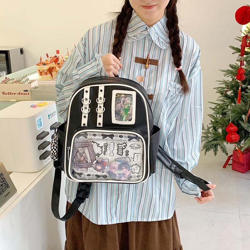 New transparent backpack high school large-capacity college student backpack pu shoulder pain bag bar pain bag women's shoulder