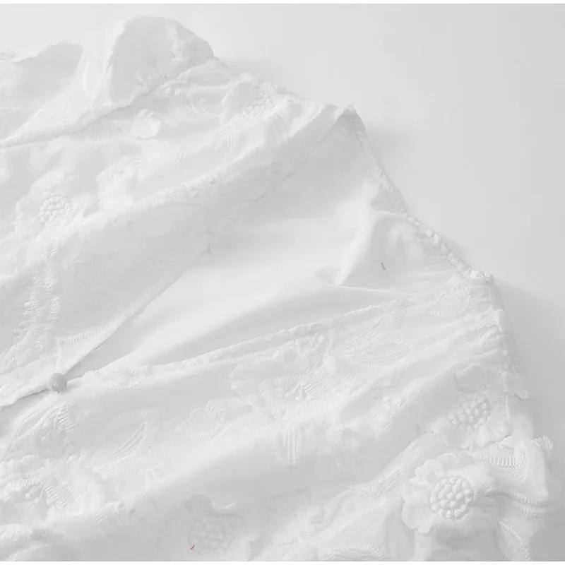 Белое печатное однобортное платье с разрезом для женщин, модные платья с V-образным вырезом и коротким рукавом, летние женские платья для отдыха на пляже