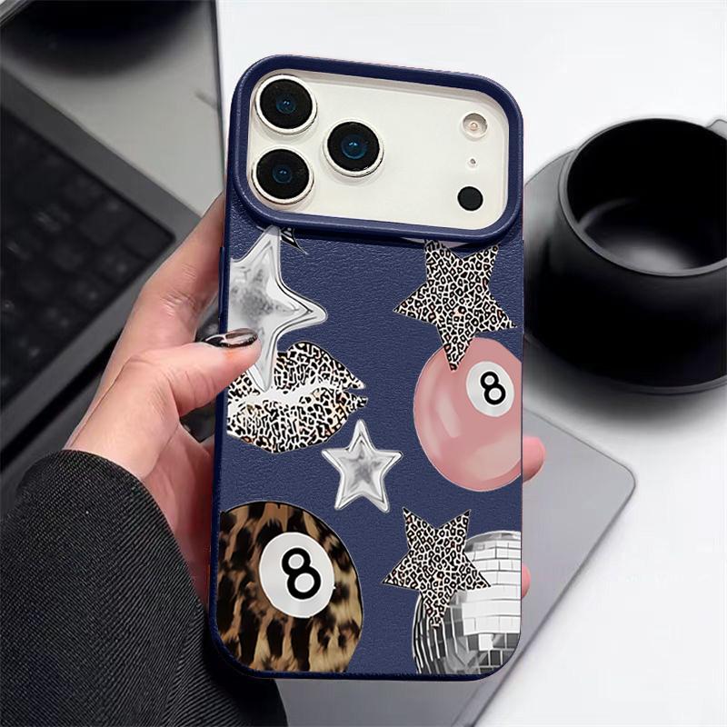 Винтажный чехол для iPhone 17 Pro Max iPhone 16 Pro Max 15 14 13 12 11 16E Air с принтом леопардовых звезд для бильярда, роскошная кожаная текстура, силиконовый чехол