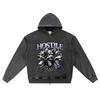 DTG Print Knitted Denim Zip-Up Hoodie Dog Graphic Brother Print Zipper Hoodies