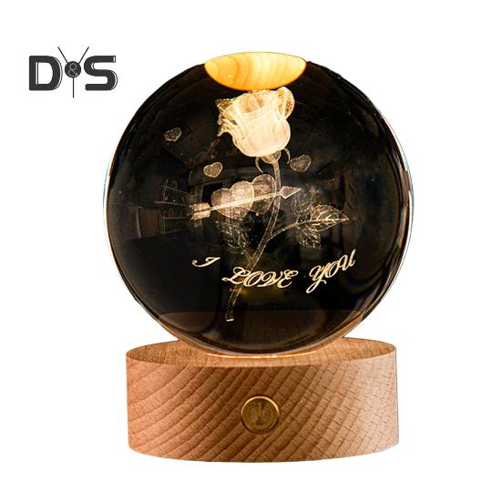 3D прозрачный шарообразный светильник, искусственный хрустальный шар, ночник с деревянной основой, работающий от USB, для декора спальни, гостиной