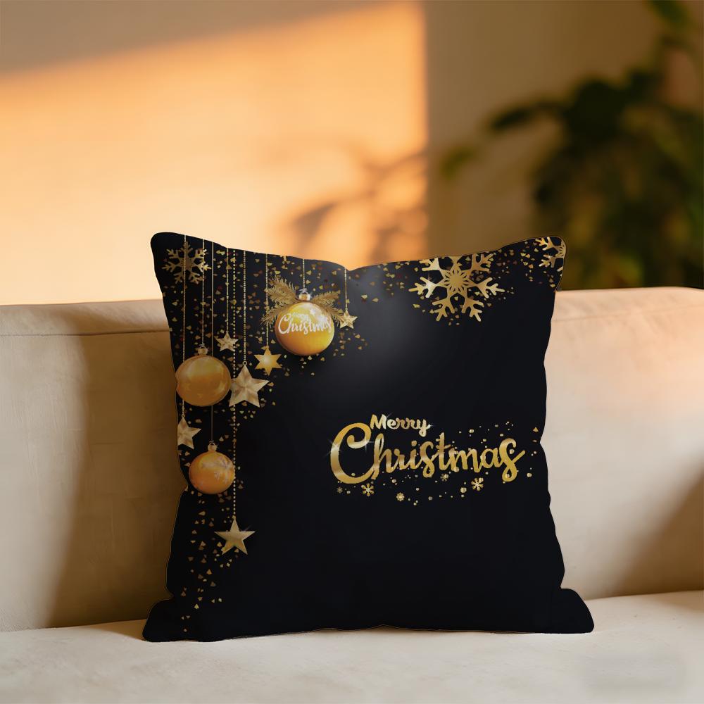 Christmas Elements Cushion Cover Cozy Velvet Throw PillowSoft Warm Cushion For Sofa  Bed