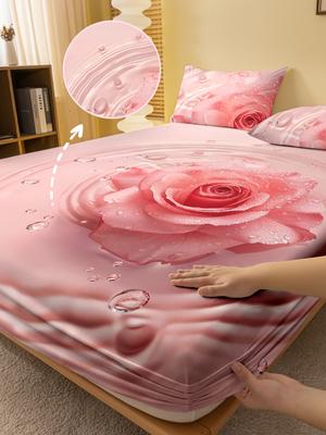 1 Простыня на резинке с матовым эффектом с цифровой печатью простого современного растения, цветка, розовой розы, покрывало на кровать с принтом для спальни, постельное белье(Нет наволочки)