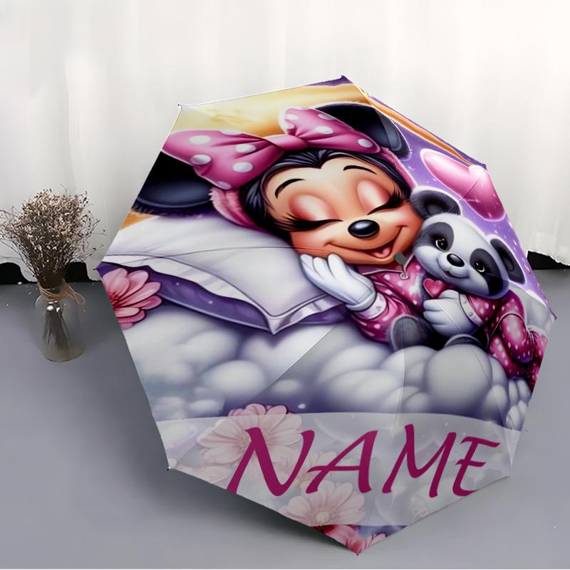Personalized Name Minnie Print Umbrella - Automatic Open/Close, Eight-Rib Durable Frame, Automatic Folding Umbrella