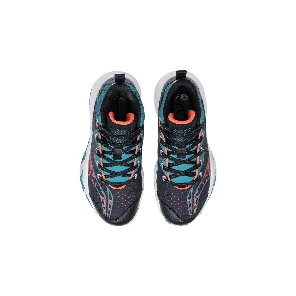 LiNing Pioneer Primary 3.0 Comfortable Non-Slip Wear-Resistant Mid-Top Basketball Shoes Kids Sneaker Black Green YKBT006-1