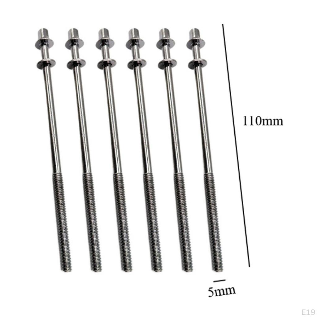 6 Pieces Drum Tension Rods Lug Bolts Screws for Percussion