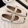 Spring New Single Shoes Women Fashion Metal Square Head Shallow Mouth Rivets Metal Buckle Soft Sole Non-slip Low Heel Shoes