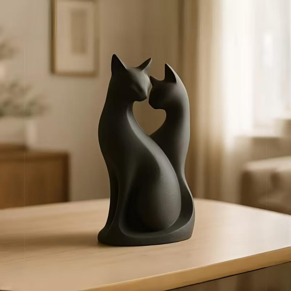 3D-печатная статуэтка пары кошек - Милая черная абстрактная современная статуэтка для дома, подарок на День святого Валентина, подходит для украшения офисного стола